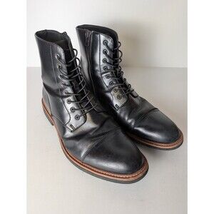 Kenneth Cole Reaction Leather Boots Klay Flex Black Mens 13 Side Zip Faux Laces